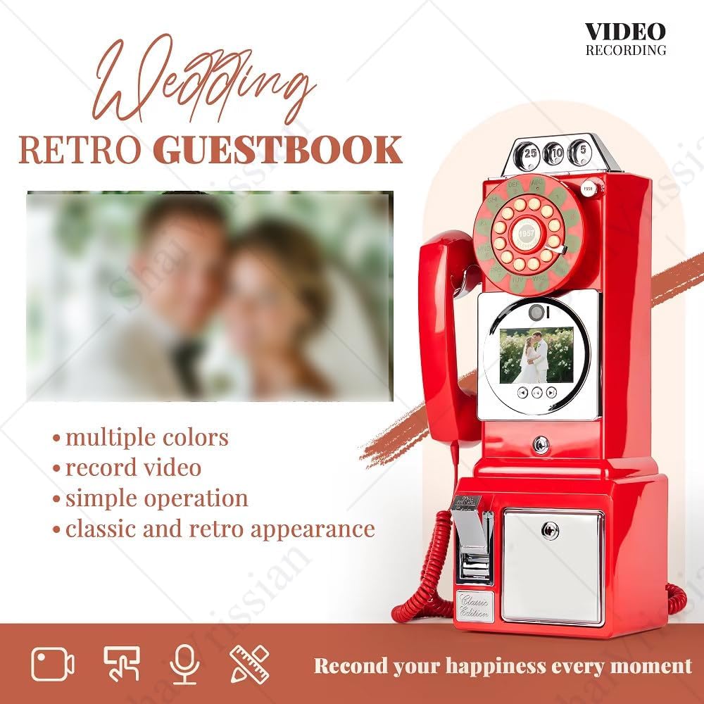 1080p Video Audio Guestbook,Audio Video Guest Book Retro Wedding,3.5 Inch Screen,Recording Time 300 Minutes,for Wedding Bridal Shower Birthday Graduation Black
