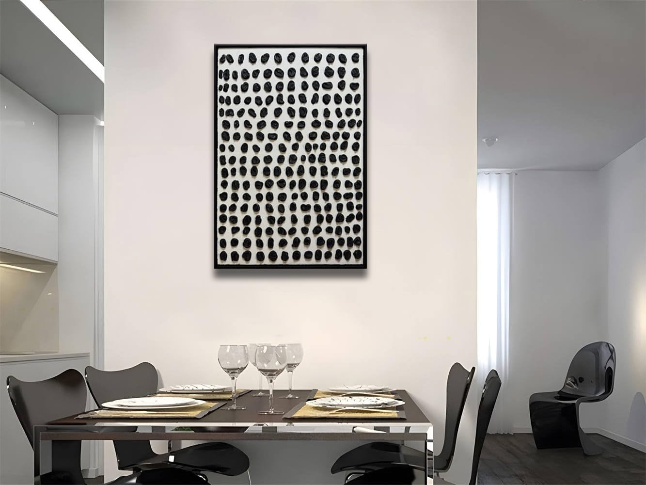 zoinart Hand Painted Black and White Textured Wall Art, 3d Morden Abstract Paintings, Wabi Sabi Wall Art Minimalist Black White Wall Decor
