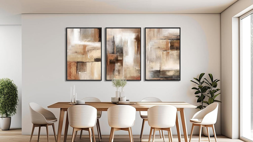 ASDCEUTICALS Large Canvas Wall Art - Brown and Beige Abstract Pictures for Living Room Vintage Wall Decor Retro Rustic Paintings Black Float Framed for Bedroom Dinning Room 20' X 28' X 3 pcs