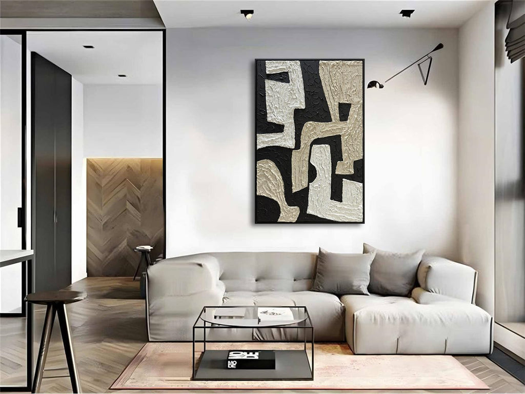 zoinart Black Framed Artwork Wall, Wabi-sabi Black and White Textured Wall Art, Modern Abstract Painting Minimalist Contemporary Art 24x36 Inch