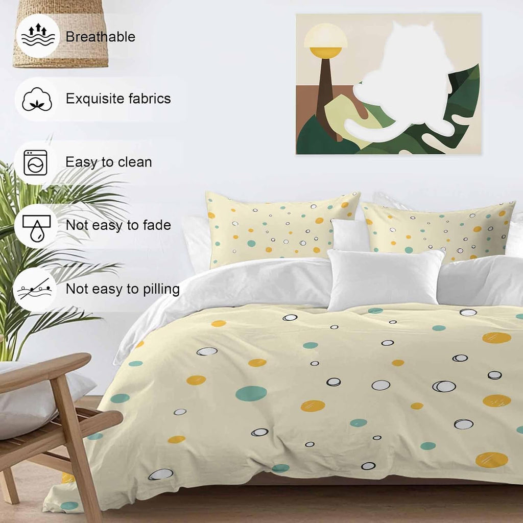 Prime Leader Polka Dot Duvet Cover Set Queen Size 4 Pieces Green Yellow Polka Dot Warm Yellow Cute Summer Bedding Set with Zipper Closure, 1 Comforter Cover 90x92 Inches 1 Flat Sheet & 2 Pillow Cases