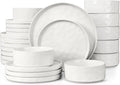 LIANYU 24 Piece Dinnerware Sets for 8, Stoneware Plates and Bowls Dish Set, Kitchen Dinner Ware Speckled Dining Dishware, Microwave & Dishwasher Safe, Polar White