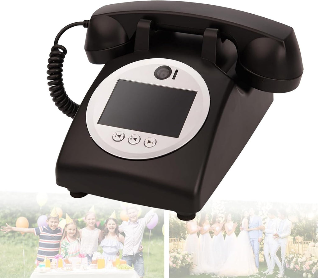 Retro Landline Video Audio Guest Book Wedding Phone Guestbook, 1080P HD Video Phone Guestbook for Wedding Bridal Shower, Birthday, Graduations, Baby Shower Black-64GB