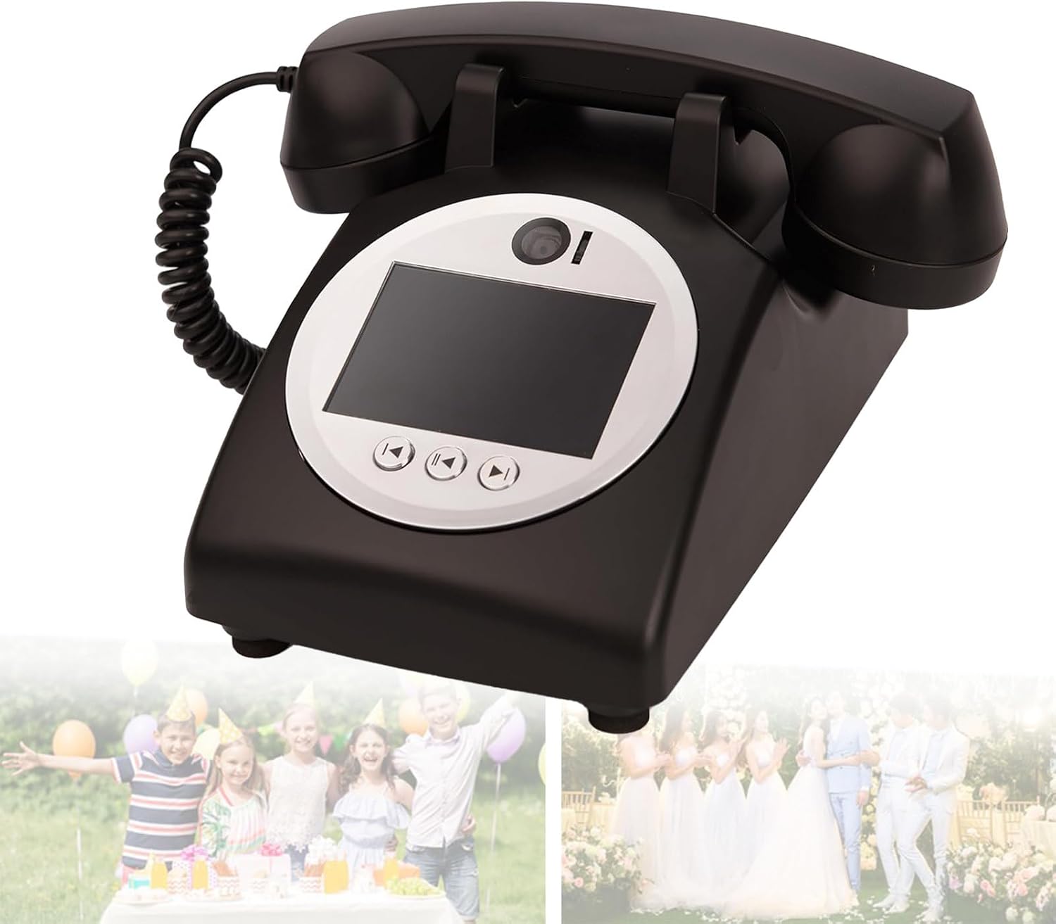 Retro Landline Video Audio Guest Book Wedding Phone Guestbook, 1080P HD Video Phone Guestbook for Wedding Bridal Shower, Birthday, Graduations, Baby Shower Black-64GB