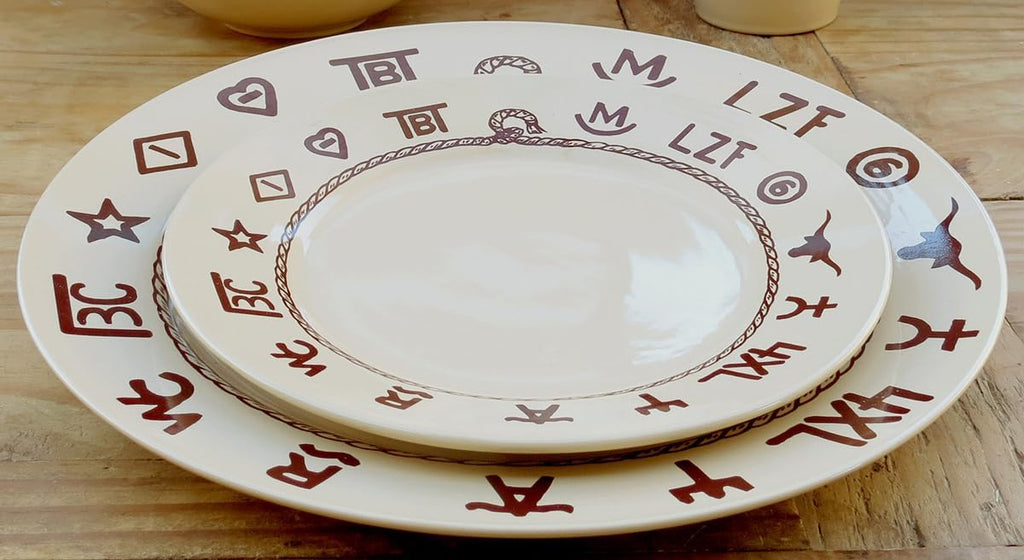 Black Forest Decor Cattle Branded Dinnerware Set - Rustic 16-Piece Stoneware for Ranch & Western Dining