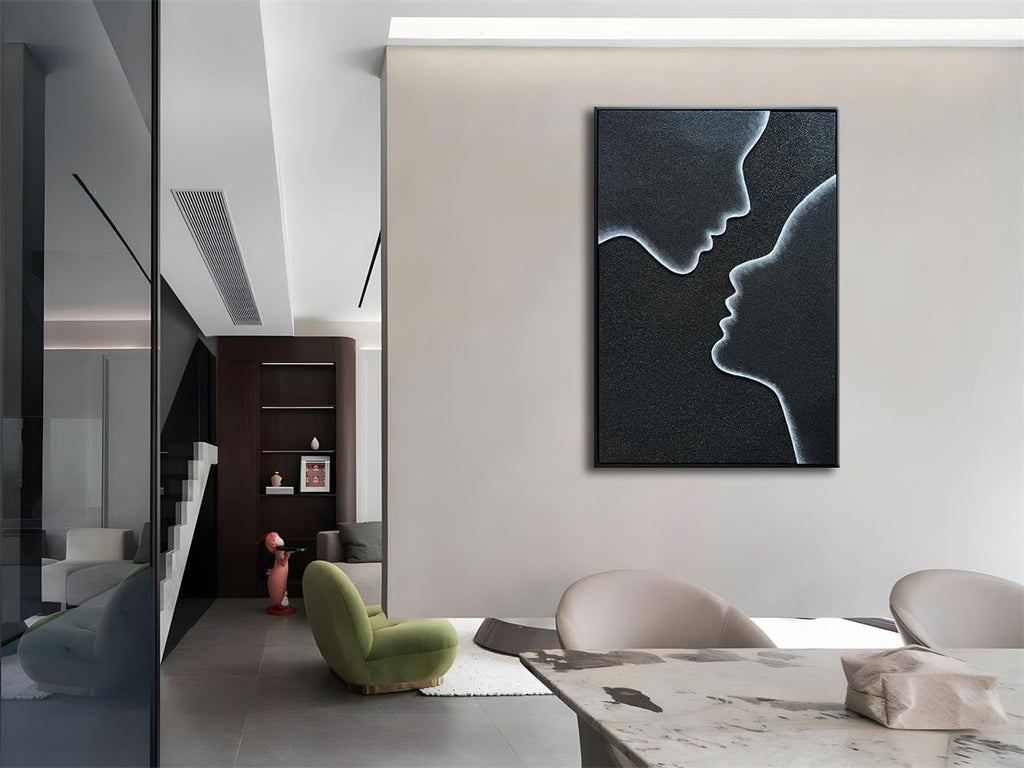 zoinart Creative Black and White Textured Wall Art, Handmade Abstract Romantic Plaster Paintings, Relief Art 24x36 inch