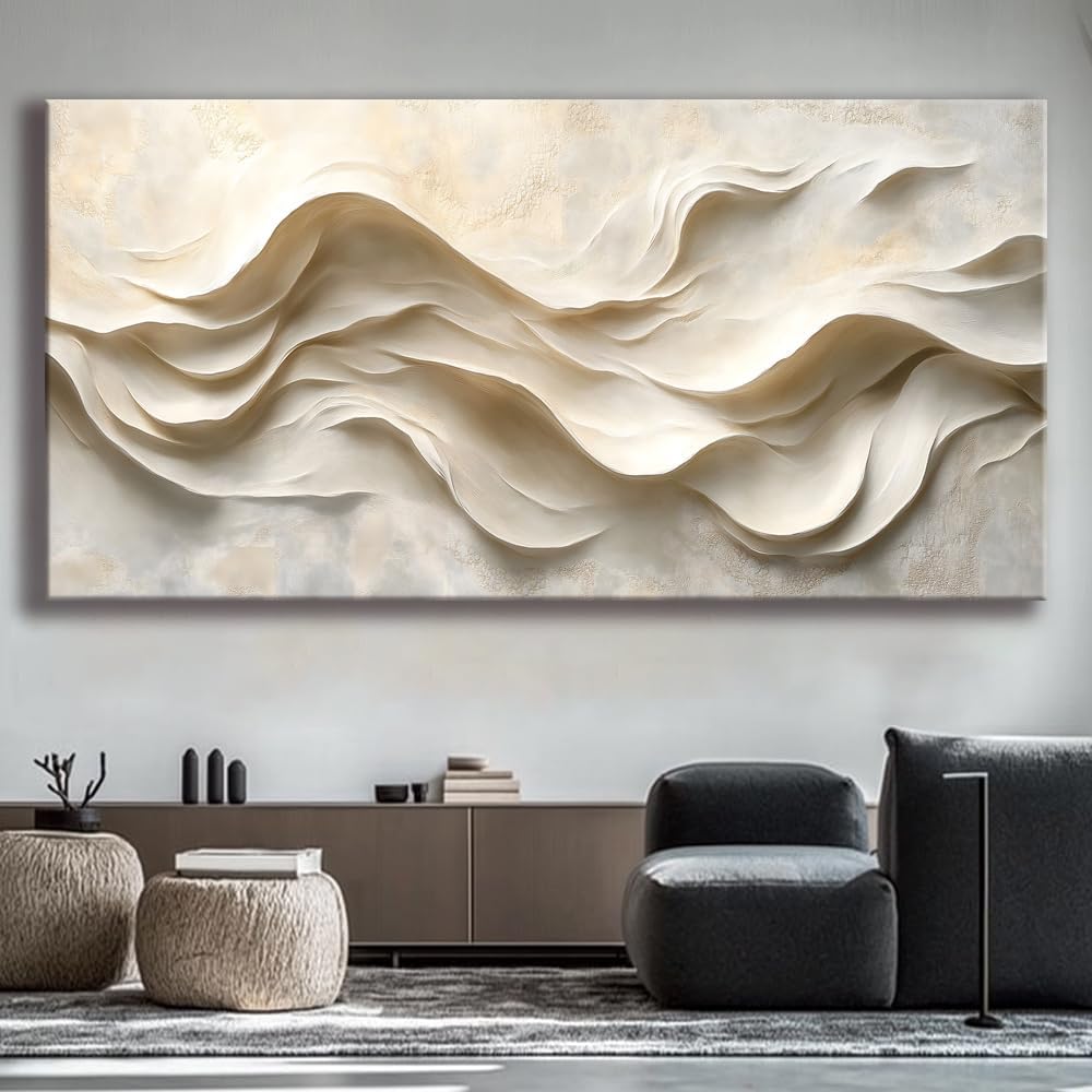 Beige Black and White Flowing Fabric Wall Art for Living Room Canvas Painting Prints Artwork Family Bedroom Office Decor