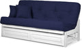 Nirvana Futons Arden White Futon with Storage Drawers Full or Queen Size - Space Saving Armless Design with Comfortable Mattress Included (Twill Navy Blue), Sofa Bed Available in