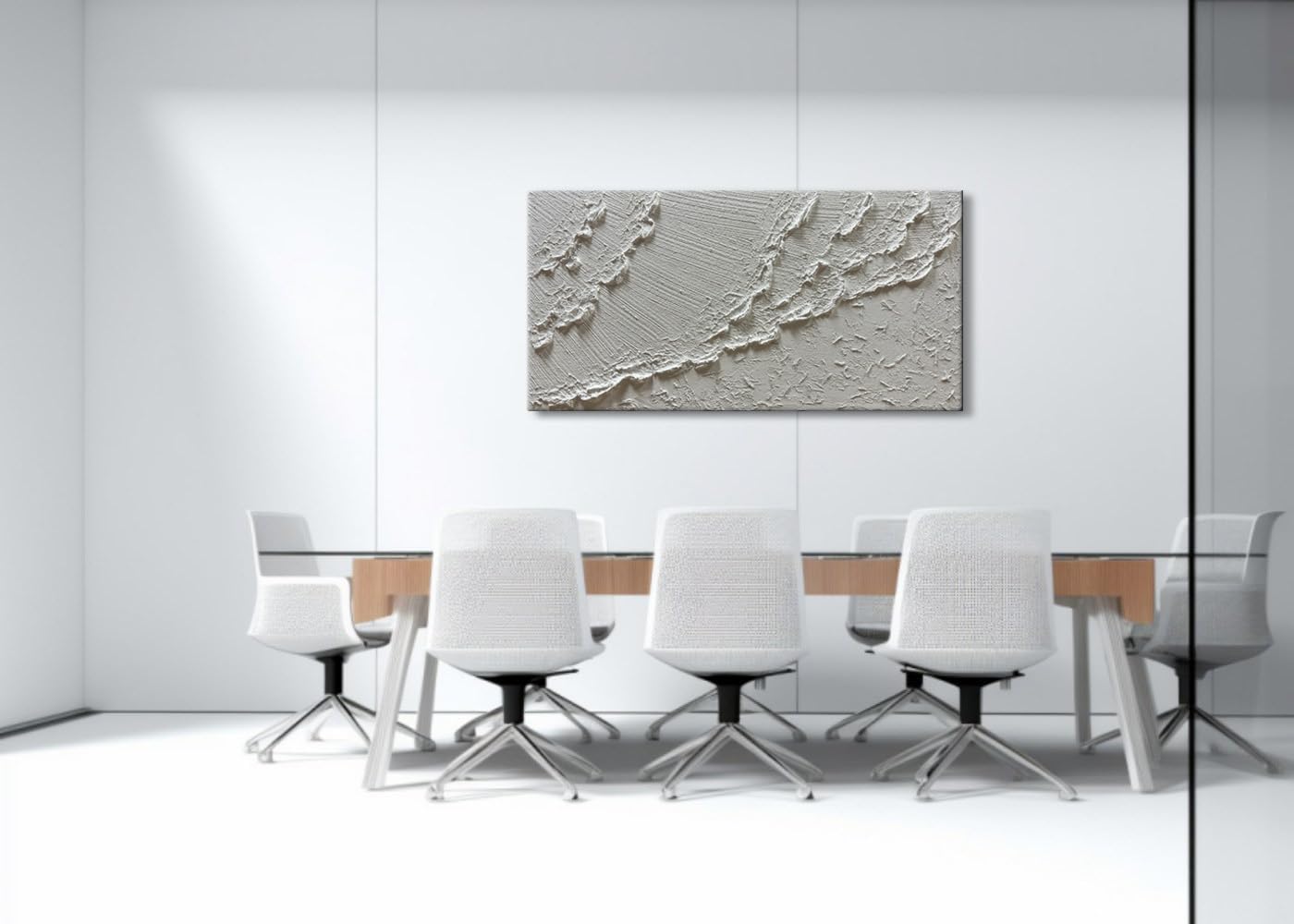 zoinart Hand Painted White Ocean Wave Wall Art 48x24 Inches Large Abstract Beach Textured Art 3D Modern Oil Paintings for Living Room Bedroom Wall Decor