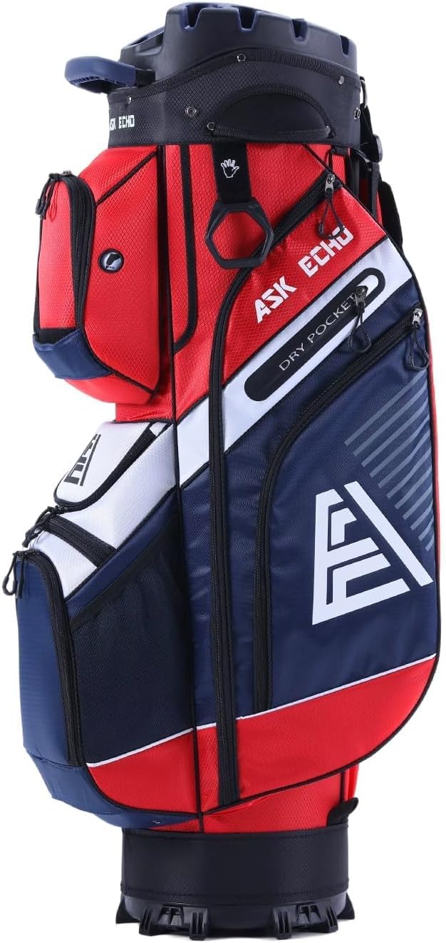 ASK ECHO T-Lock Golf Cart Bag with 14 Way Organizer Divider Top, Premium Cart Bag with Handles and Rain Cover for Men