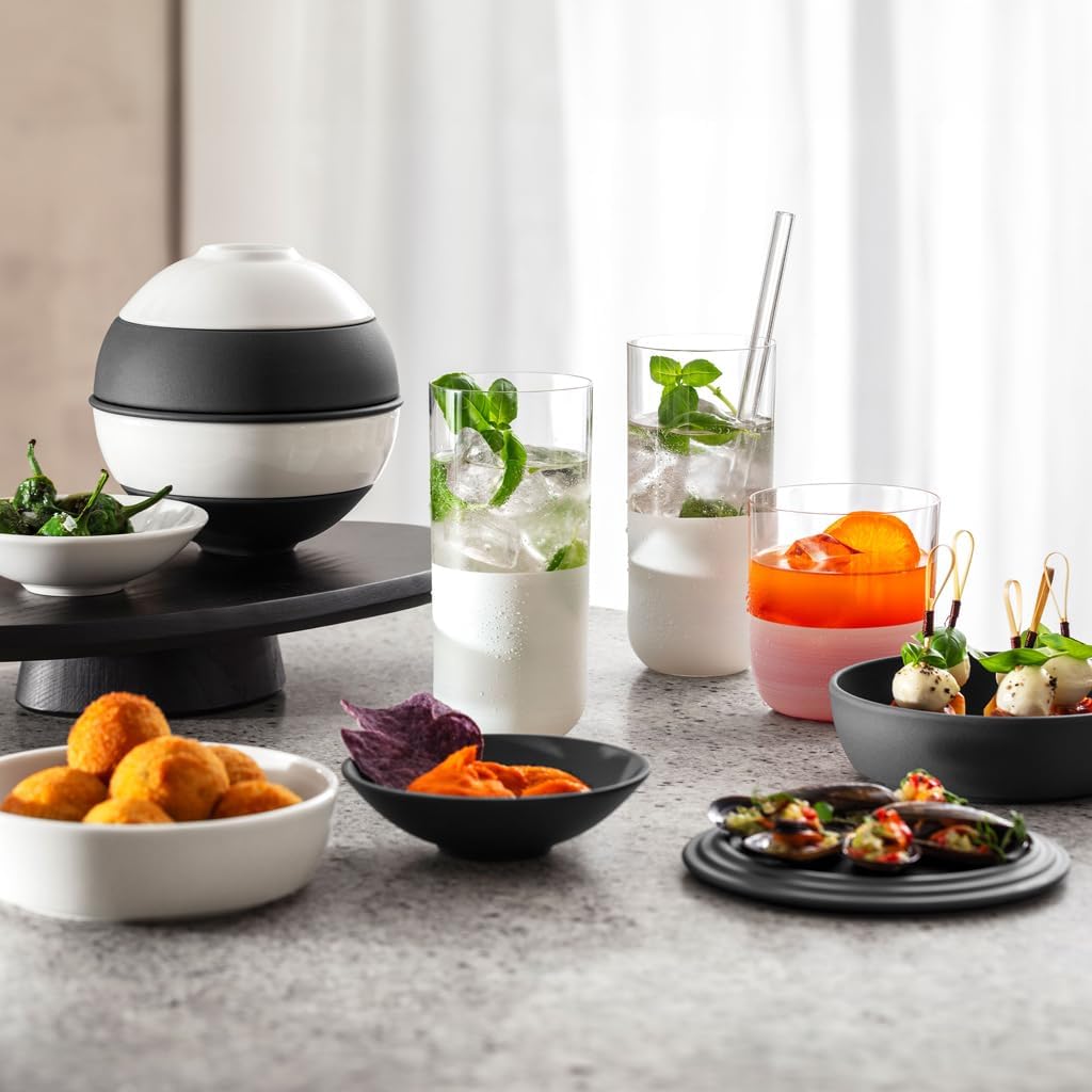 Villeroy & Boch Iconic Collection La petite Boule, Premium Porcelain, Made in Germany, Appetizer Set for 2, 5.5 x 5.5 in, Black & White