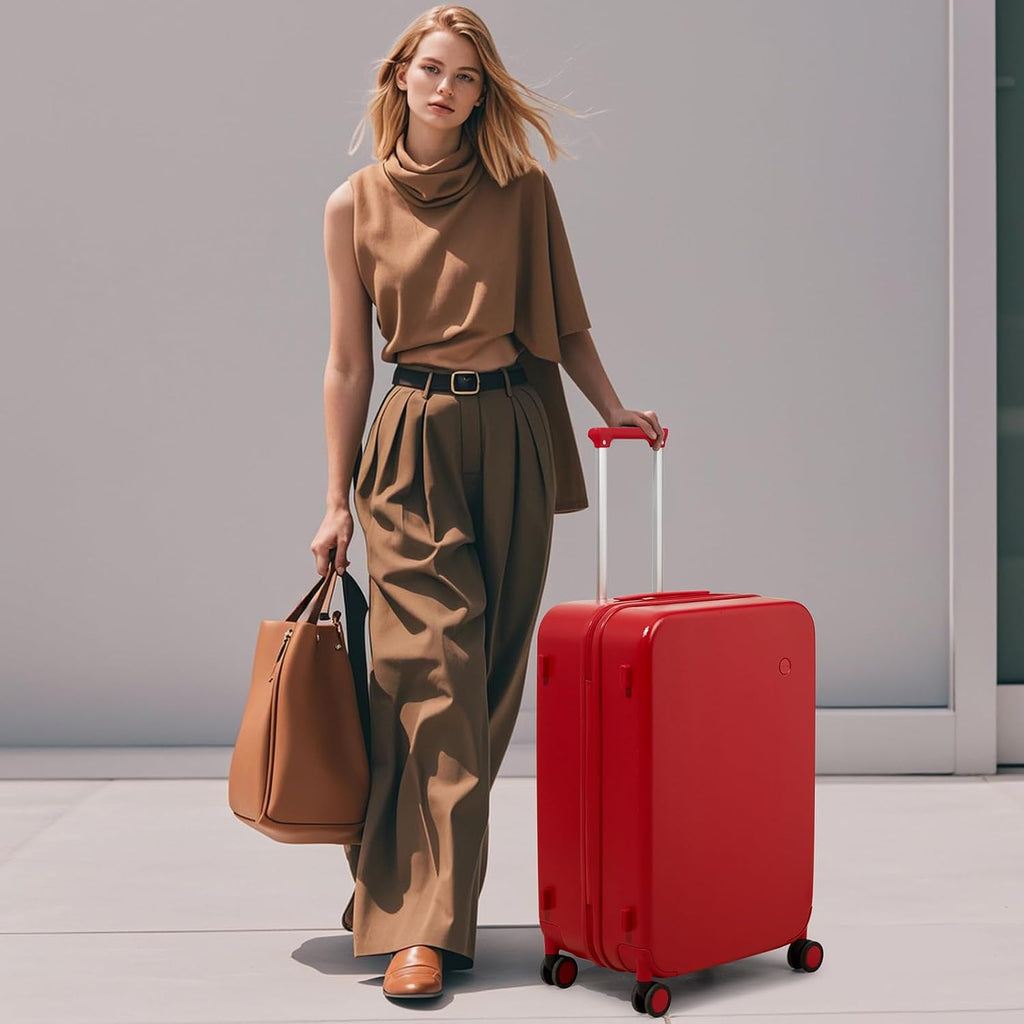 mixi Carry on Luggage, 20'' Suitcase Spinner Wheels Luggage Hardshell Lightweight Rolling Suitcases PC with Cover & TSA Lock for Business Travel, Red