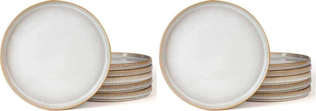 famiware Star Dinner Plates for 6, 10 inches Plate Set, Scratch Resistant, Stoneware Dinnerware, Kitchen Modern Rustic Serving Dishes, Cappuccino White (Pack of 2)