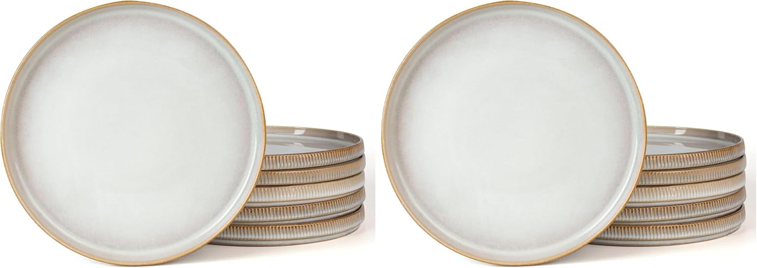 famiware Star Dinner Plates for 6, 10 inches Plate Set, Scratch Resistant, Stoneware Dinnerware, Kitchen Modern Rustic Serving Dishes, Cappuccino White (Pack of 2)