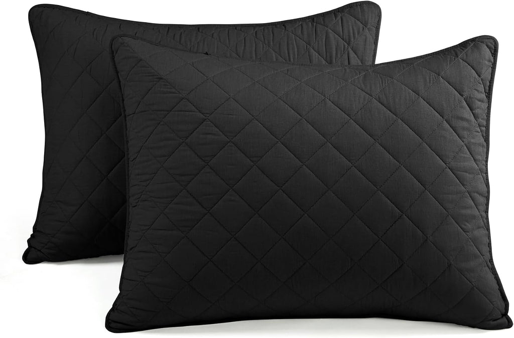 Lush Decor Ava Diamond Cotton Quilt King Size 3 Piece Set Black - Black Bedding Set King Quilt - Modern Minimalist Decor - Fall Quilts
