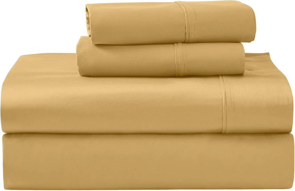 Superior 1200 Thread Count Egyptian Cotton Sheet Set, Bedroom Sheets, Modern Home Essentials, Luxury Bedding, 1 Elastic Deep Pocket Fitted Bed Sheet, 1 Flat Sheet, 2 Pillowcases, Queen, Gold