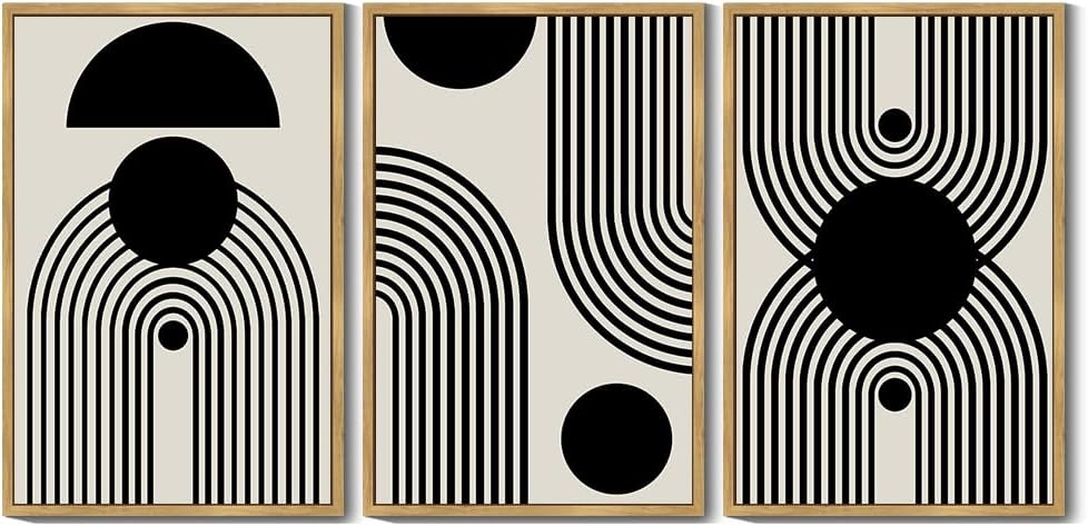 Drsoum Large 24x36in Black and White Abstract Framed Wall Art Decor Duotone Minimal Dark Brush Stroke Prints Shapes Illustrations Modern Art Decorative Ready To Hang - Natural Framed