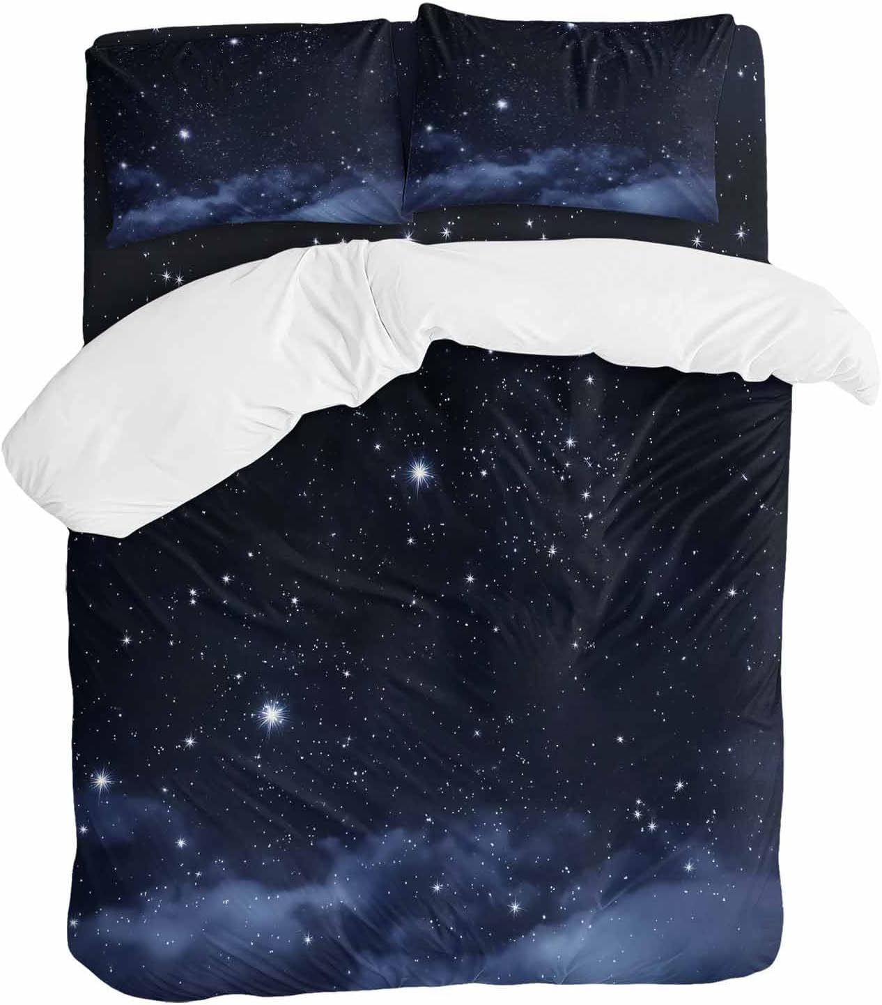 Prime Leader Starry Sky Duvet Cover Set Queen Size 4 Pieces Dreamlike Night Universe Gradient Bedding Set with Zipper Closure, 1 Comforter Cover 86x86 Inches 1 Flat Sheet & 2 Pillow Cases