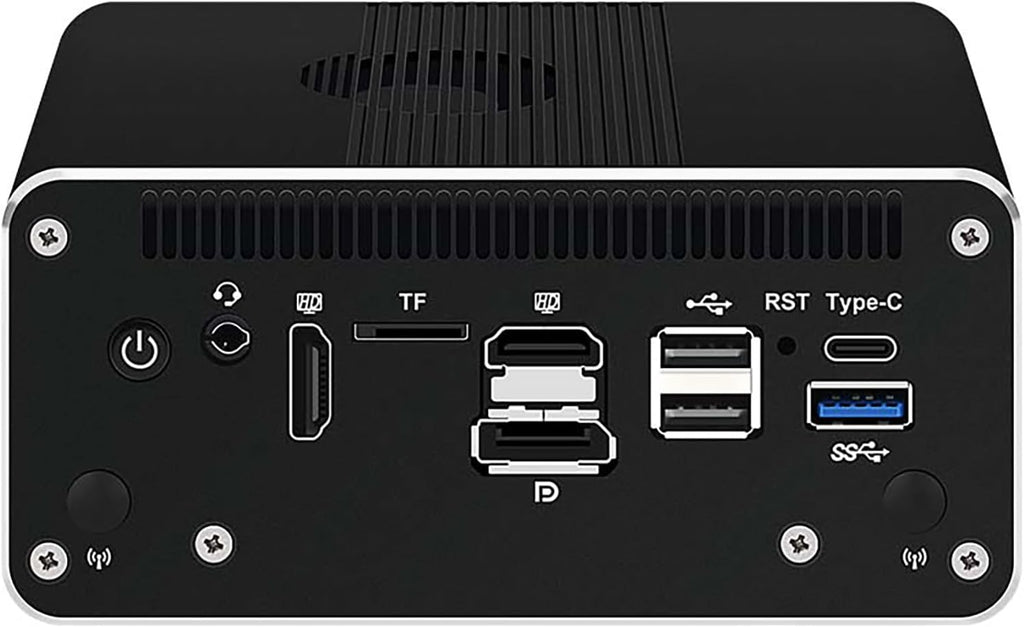 Firewall Mini PC i5-1250P(12C/16T,Up to 4.4GHz),2xSFP+10GbE Ports,8G RAM 128G SSD Mini Home Server Computer,4xi226-V 2.5GbE,HDMI+DP Triple Display,1xConsole Micro PC