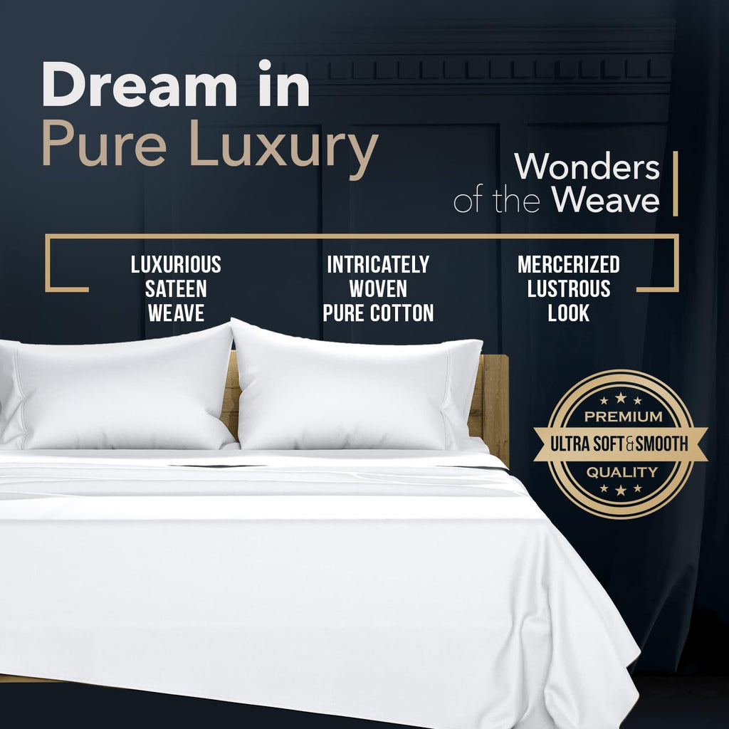 TEXAS LINEN CO. 100% Egyptian Cotton Queen Sheets Set - Luxury 1500 Series Couture Comfortin' Collection Egyptian Cotton Sheets Queen Size Bed Set (4 PC, White), 17' Deep Pocket, Hotel Bedding Set