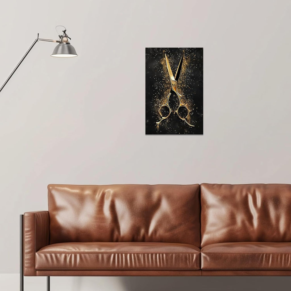 SWQYLB Hair Salon Wall Art Barber Pictures Canvas Black and Gold Wall Decor Haircut Tools Painting Trendy Barbershop Wall Decor Framed Hairdresser Gifts (28.00' x 42.00')