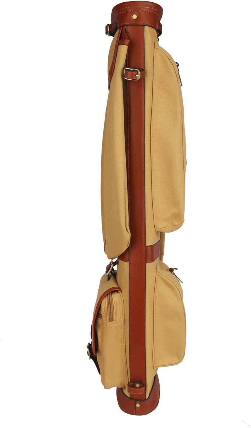 TOURBON Vintage Golf Club Carry Bags Travel Case - Canvas and Leather