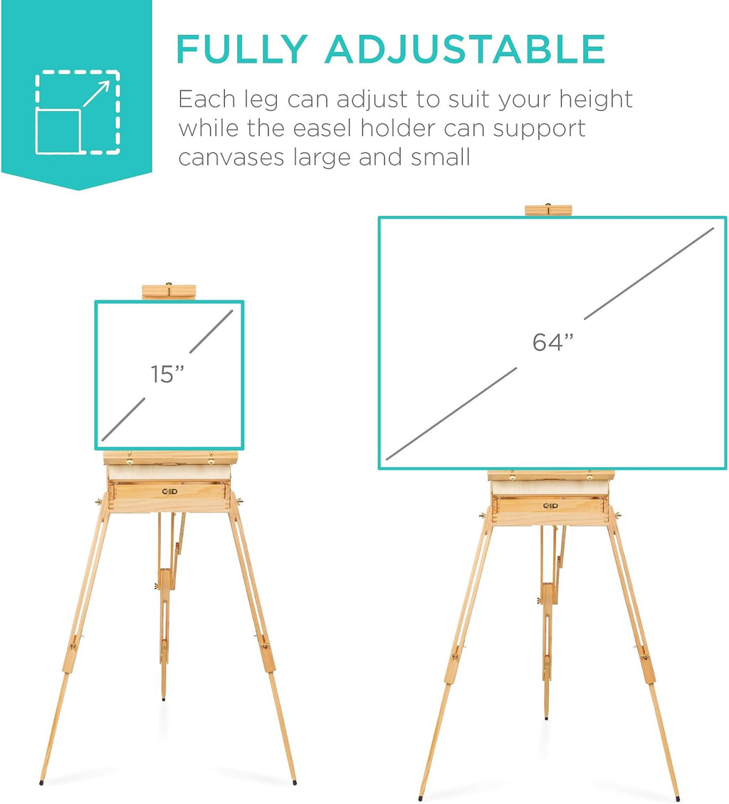 Best Choice Products Art Easel for Painting, Portable Wooden Adjustable Artist Tripod with Sketch Box, 32-Piece Art Set with Acrylic Paints, Brushes, Canvases & Palette - Natural