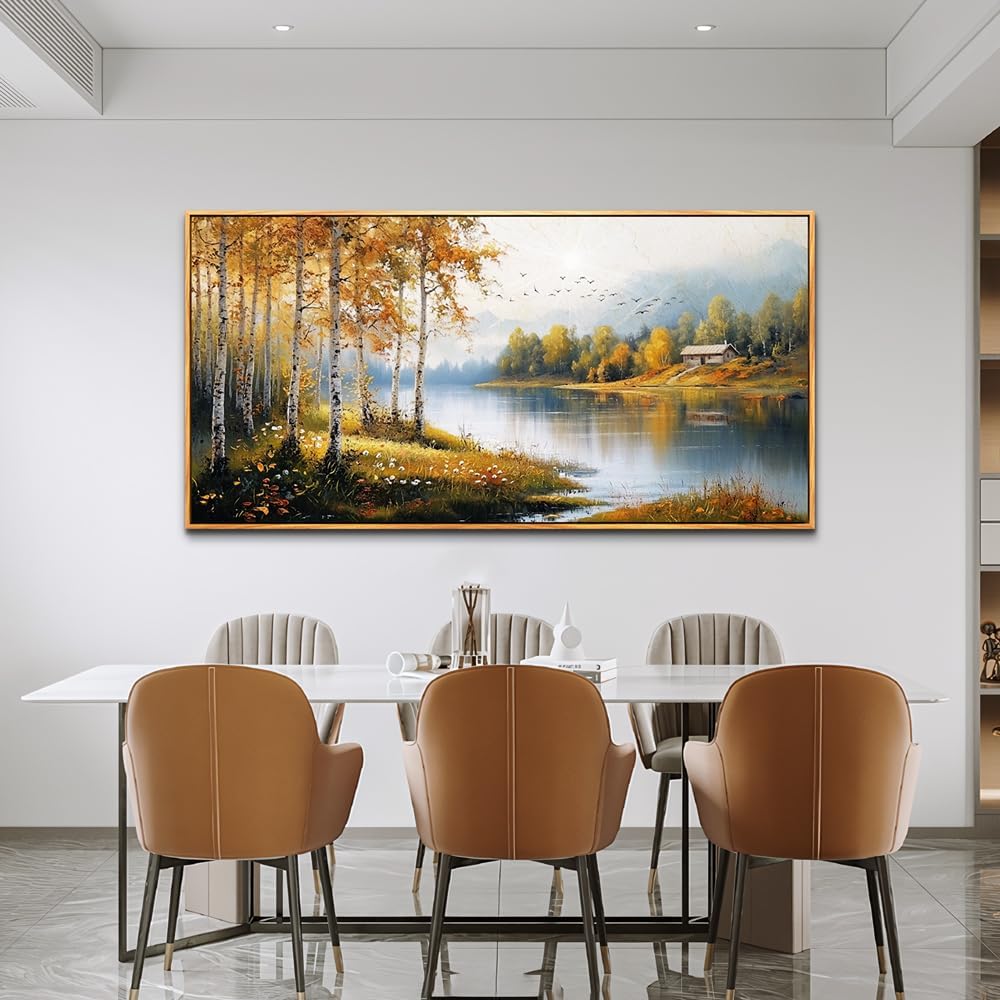 ERQINHUA Canvas Wall Art For Living Room Large Wall Decor For Bedroom Forest Landscape Painting Lakeside Watercolour Home Decorations Picture Office Farmhouse Ready To Hang Wood Framed 30x60 Inches