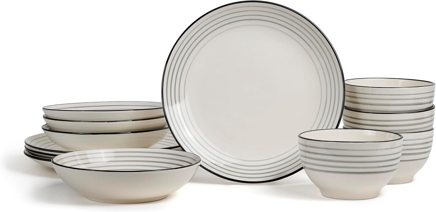 Earth & Clay Zeke 24-Piece Dinnerware Set Earthenware, Plates and Bowls Set, Dishwasher and Microwave Safe Dishes, Dish Set for 8, Grey