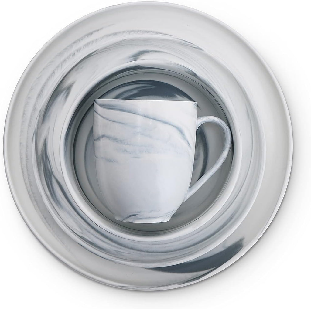 Stone Lain Porcelain 32 Piece Dinnerware Set, Cool Gray Swirl, Marble Design