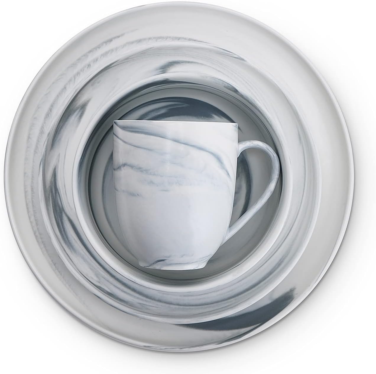 Stone Lain Porcelain 32 Piece Dinnerware Set, Cool Gray Swirl, Marble Design