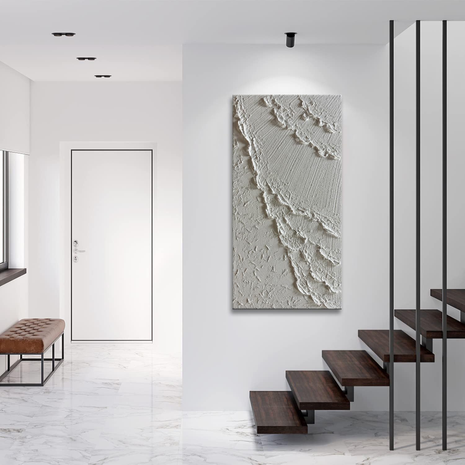 zoinart Hand Painted White Ocean Wave Wall Art 48x24 Inches Large Abstract Beach Textured Art 3D Modern Oil Paintings for Living Room Bedroom Wall Decor