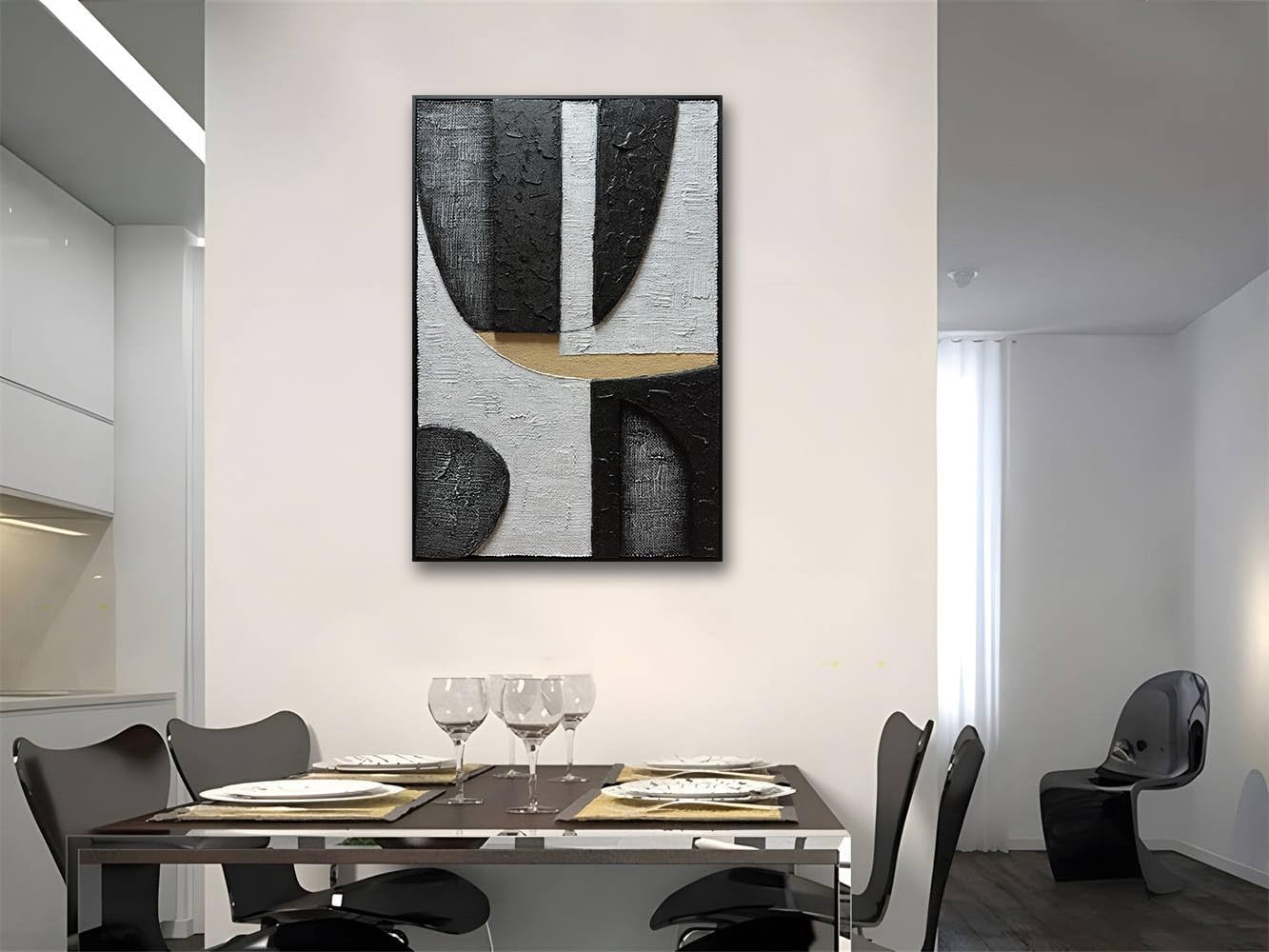 zoinart Black Framed Wabi-sabi Artwork Wall, Black and White Textured Wall Art, Modern Abstract Painting Minimalist Contemporary 24x36 Inch Wall Art