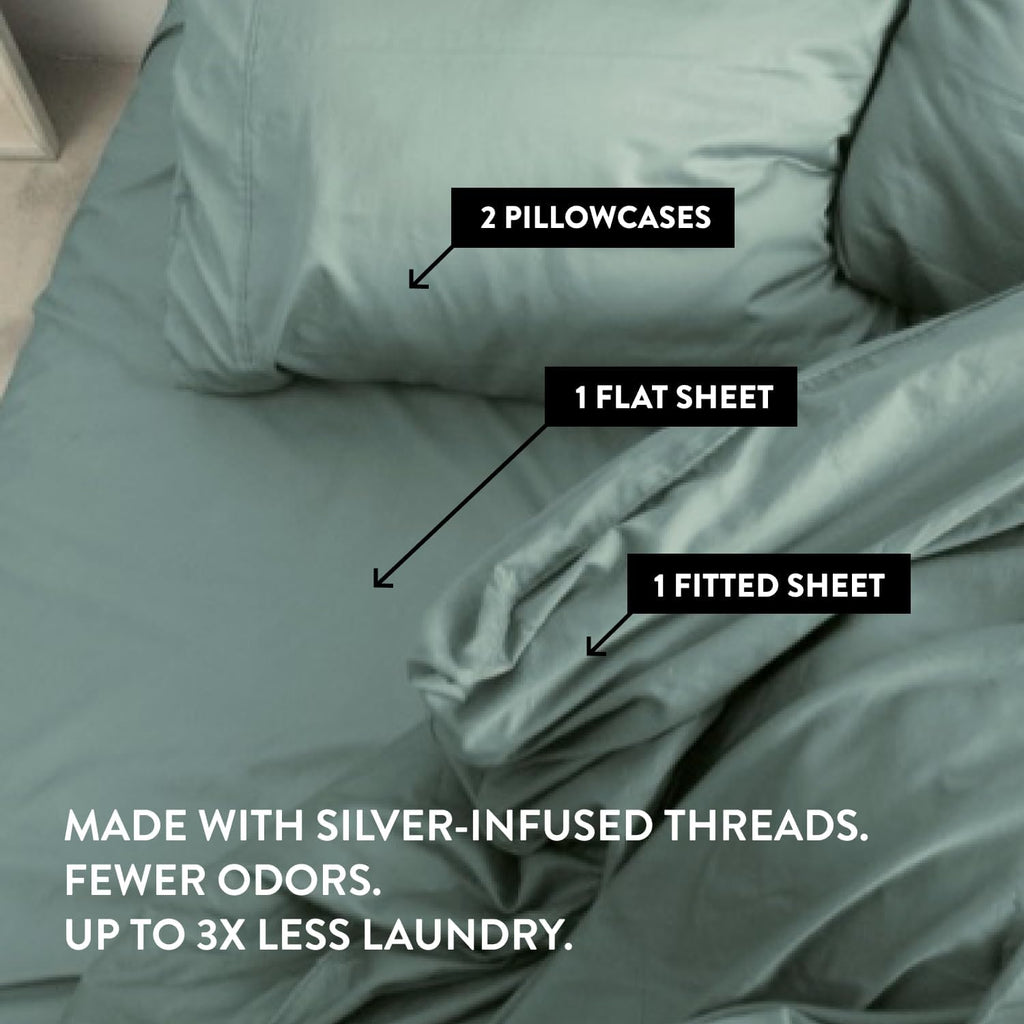 Miracle Made Extra Luxe Soft, Cool-to-the-Touch Cotton Bed Sheet Set, 4-Piece – Silver-Treated, Breathable, Lightweight Bedding – Queen Size, Sage Green