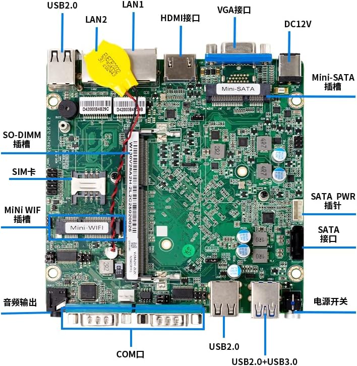 Fanless Mini PC, Industrial PC, Mini Computer Quad Core N2940, 4K HD+VGA, 2Gigabit Ethernet, USB, Mini Desktop PC 2 RS232 COM(Switch to 2 RS485), Win10/Linux,NO RAM NO SSD (NO RAM NO SSD)