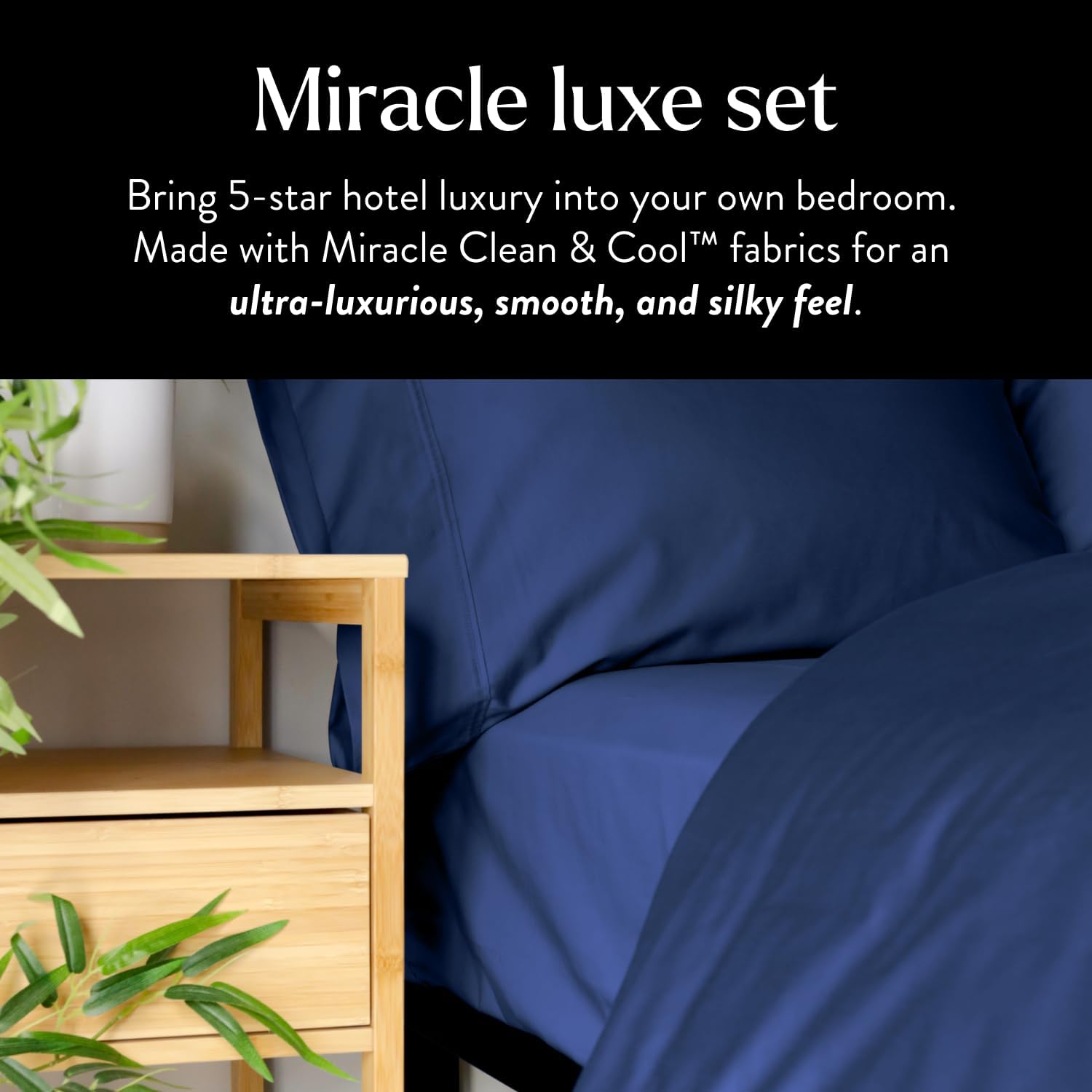 Miracle Made Extra Luxe Soft, Cool-to-the-Touch Cotton Bed Sheet Set, 4-Piece – Silver-Treated, Breathable, Lightweight Bedding – King Size, Navy