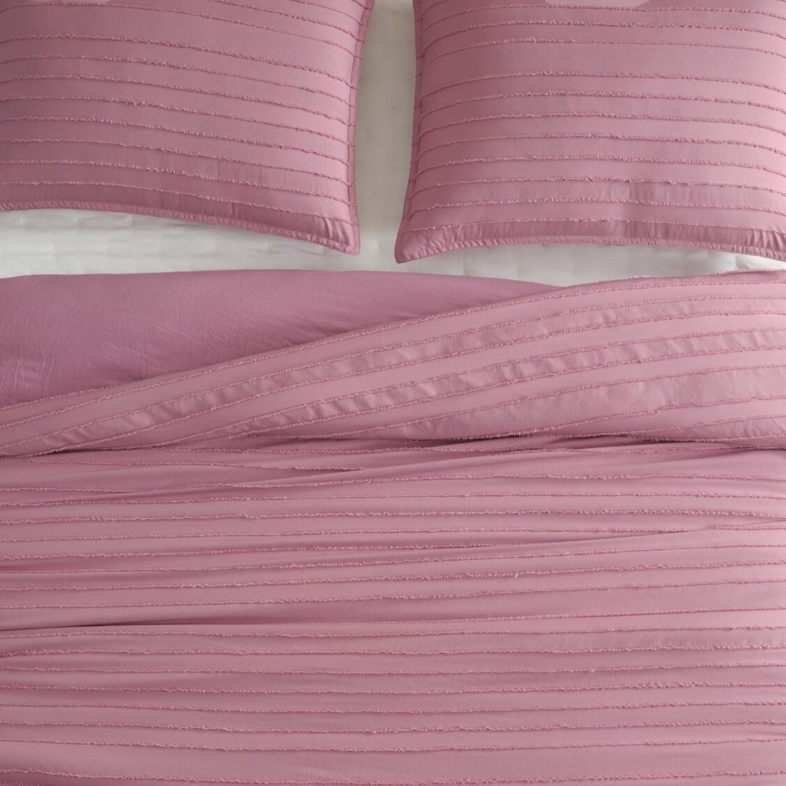 UGG Textured King Comforter Set - 3 Piece Striped Reversible Queen Bedding Set with Pillow Shams, Stylish Soft & Luxurious Pink Bed Set for Home & Bedroom (King)
