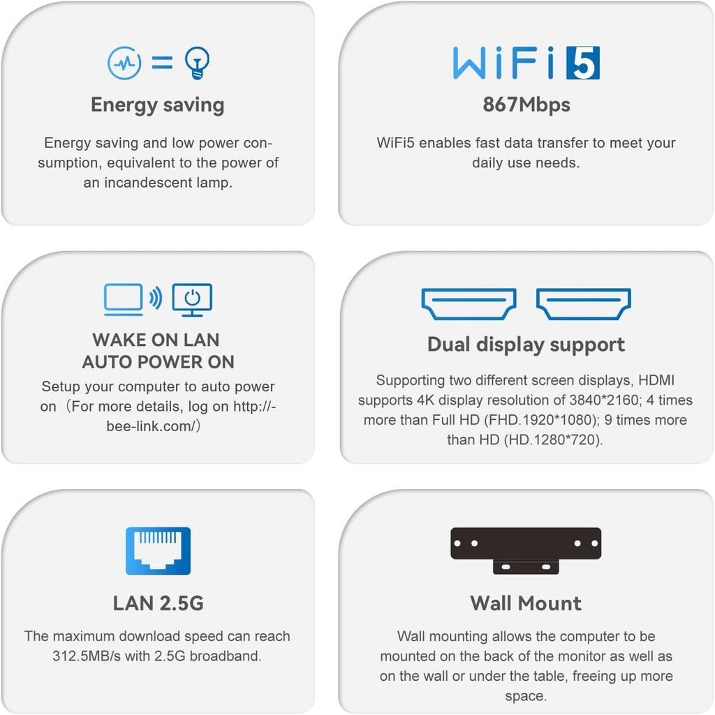 Beelink MINI S12 Mini PC Intel 12th Lake N95(3.4GHz 4C/4T), 12GB LPDDR5 480GB SSD, Dual HDMI 4K Displays, Mini Computers Support WIFI5/BT4.2/Home/Office/Openwrt/2.5Gbps/W11 Home