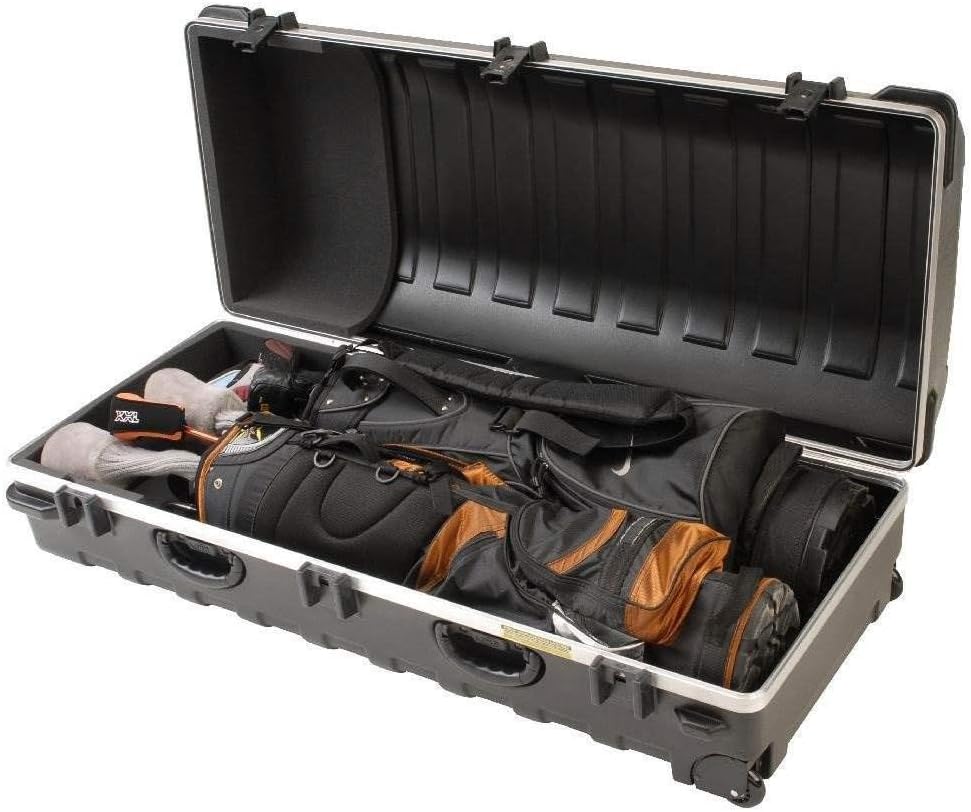 SKB Cases Double ATA Standard Hard Plastic Exterior Golf Bag Travel Case with Wheels, Black (2 Pack)