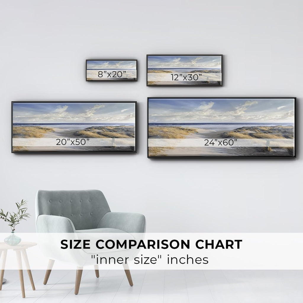 Renditions Gallery Floater Framed Home Decor Coastal Dunes Path Painting Canvas Home Decorations for Lounge Drawing Room Balcony Kitchen - 24'x60' Black Frame LT618