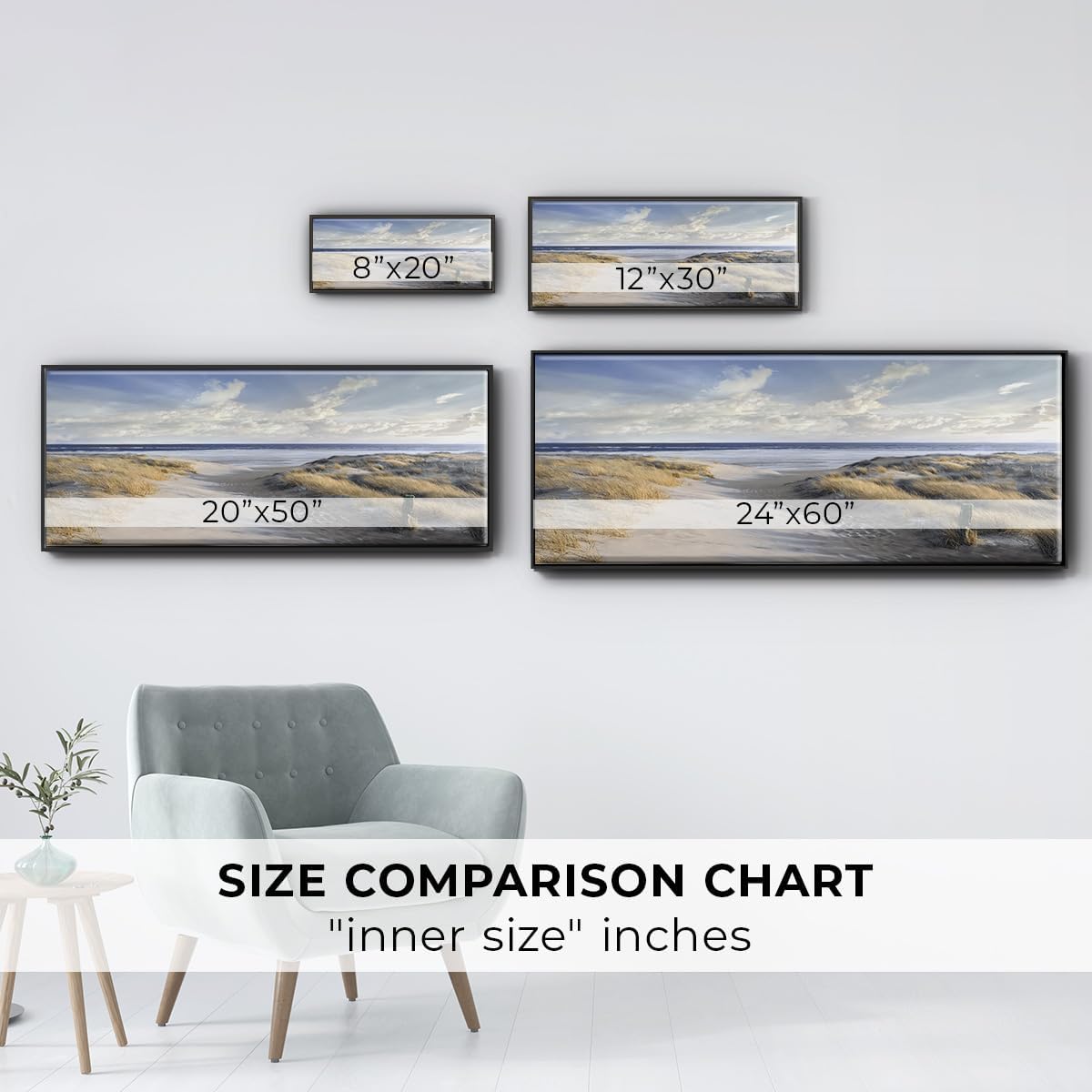Renditions Gallery Floater Framed Home Decor Coastal Dunes Path Painting Canvas Home Decorations for Lounge Drawing Room Balcony Kitchen - 24'x60' Black Frame LT618