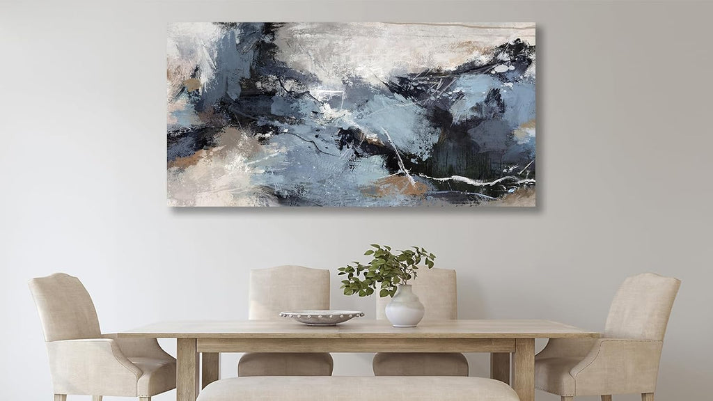 Shoci Large Abstract Wall Art - Black Blue Canvas Pictures Aesthetic Gray Brown Painting Prints Decor Modern Abstract Ink Artwork Wall Art for Living Room Bedroom Home Office Decoration 29' X 58'