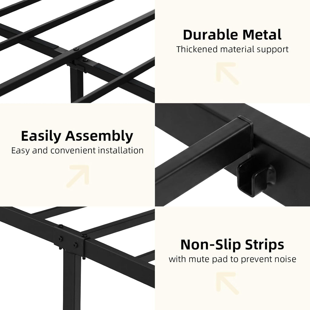 Catrimown King Size Bed Frame, Heavy Duty Metal Rustic King Platform Bed Frame with Wood Headboard, Under Bed Storage, Noise Free, No Box Spring Needed, Black