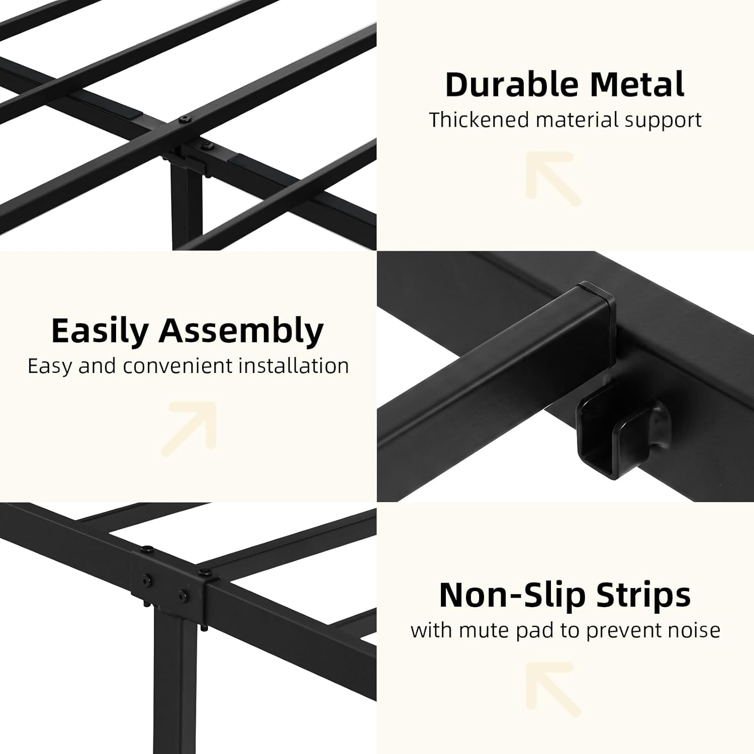 Catrimown King Size Bed Frame, Heavy Duty Metal Rustic King Platform Bed Frame with Wood Headboard, Under Bed Storage, Noise Free, No Box Spring Needed, Black