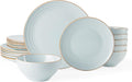 Famiware Jupiter 18-Piece Stoneware Dinnerware Sets for 6 – Handcrafted Plates and Bowls with Speckles & Embossed Swirls, Chip & Scratch Resistant, Modern Rustic Dishes for Daily & Formal Use, Blue