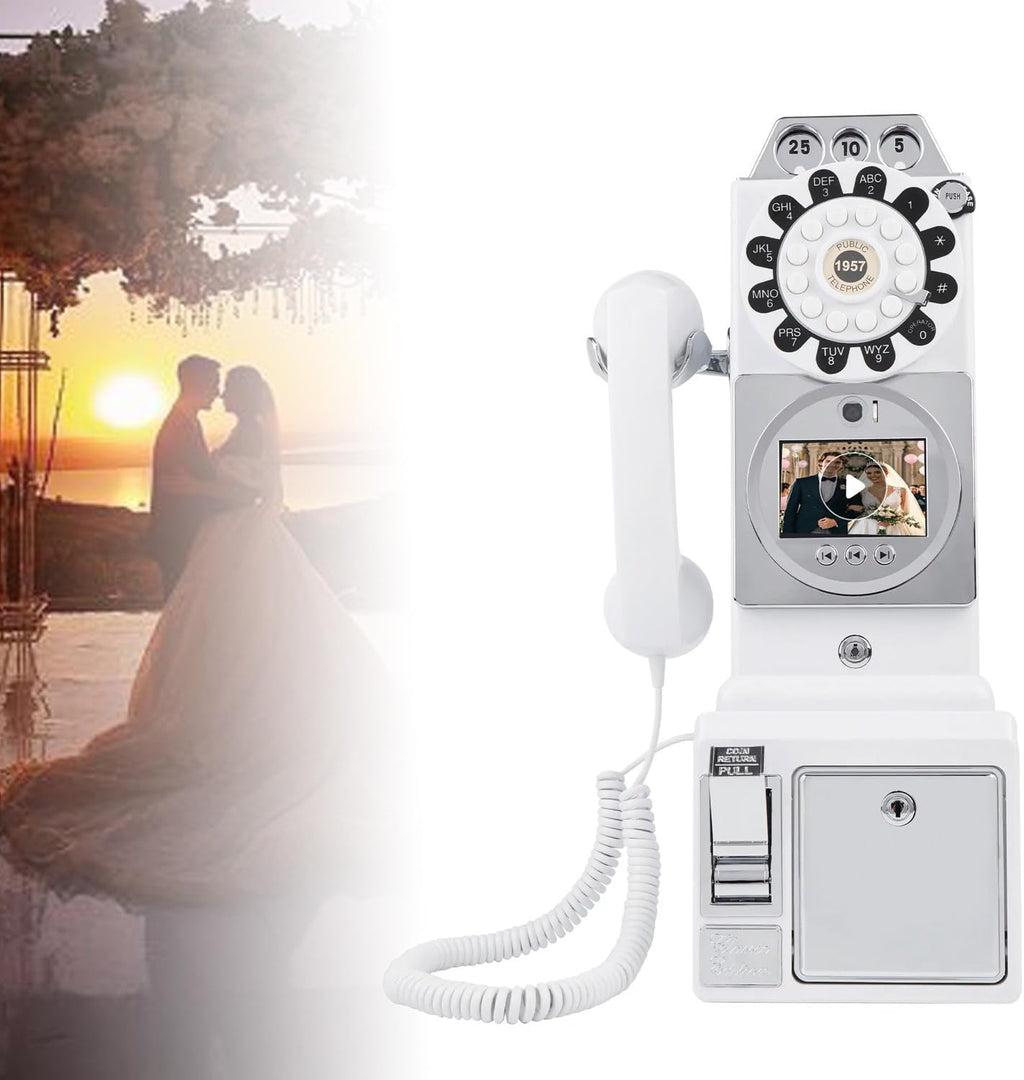 Audio Guest Book Wedding Phone, Customized Audio Messages, Retro Voicemail Recorder Guestbook for Wedding Baby Shower Retirement Graduation Birthday Party,White