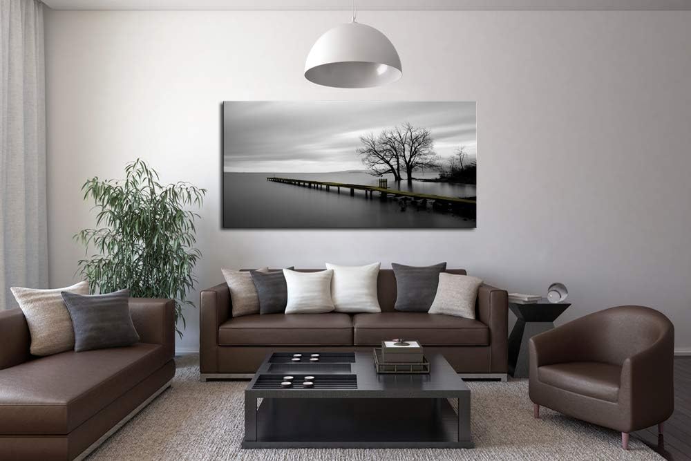 DZL Art S74975 Canvas Prints Modern Minimalist Black and White Lake Trees Landscape Wall Art Painting for Living Room Bedroom Decor Office Wall Decor Home Decoration