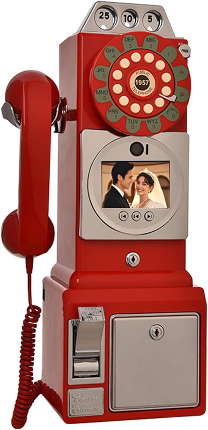 32G Retro Video Audio Guest Book Wedding Phone- Creative Record Customized Video Messages GuestBook – A Personal and Convenient Way to Preserve Your Special Occasions(Red)
