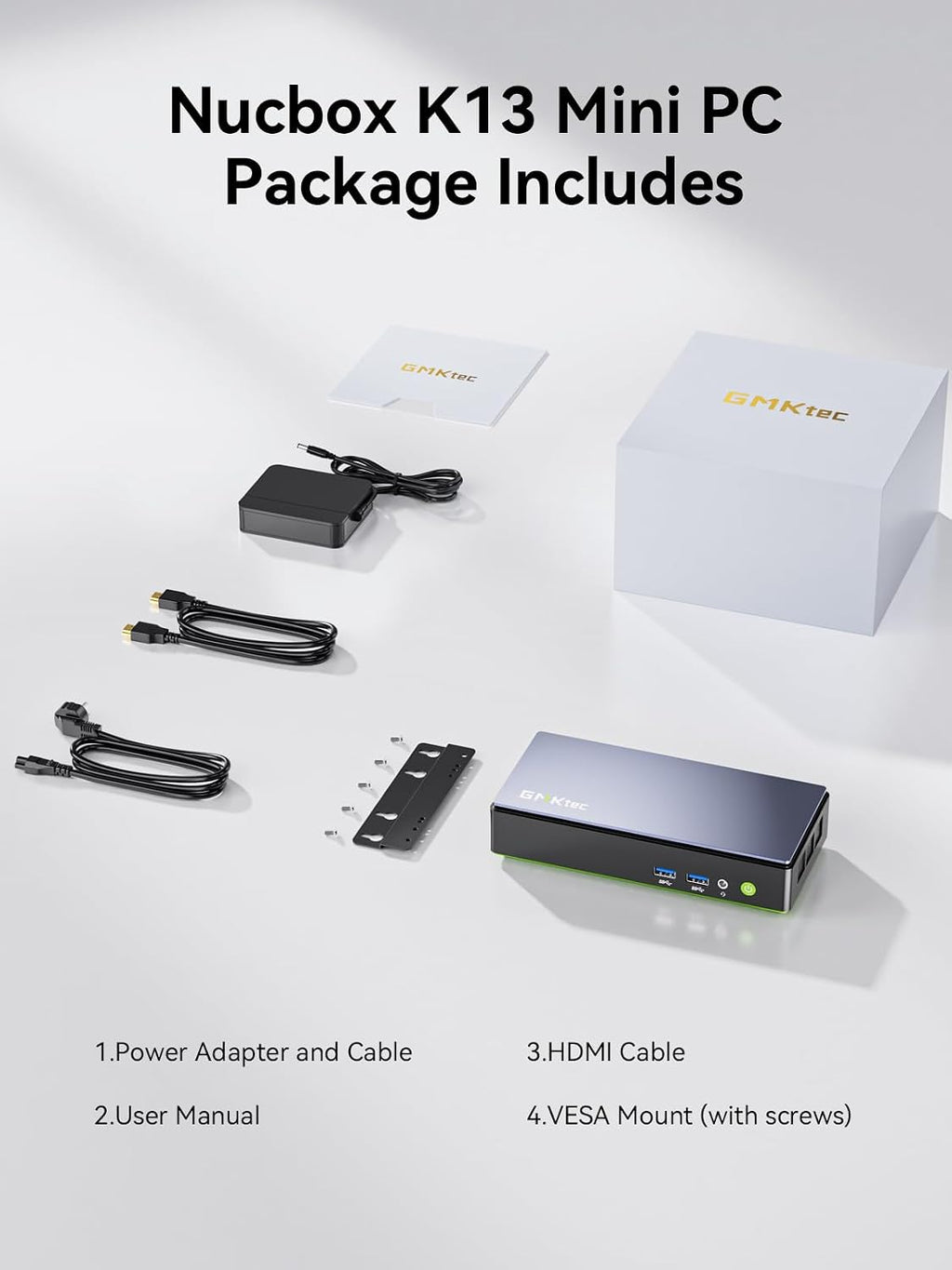 GMKtec K13 Mini PC Intel Ultra 7 256V (Turbo 4.8GHz) SK Hynix LPDDR5 8533 MT/s PCIe 4.0 SSD Intel ARC 140V Desktop Mini Computer 5GbE LAN NIC/ 2X M.2 Expansion Slots/ USB4/ HDMI