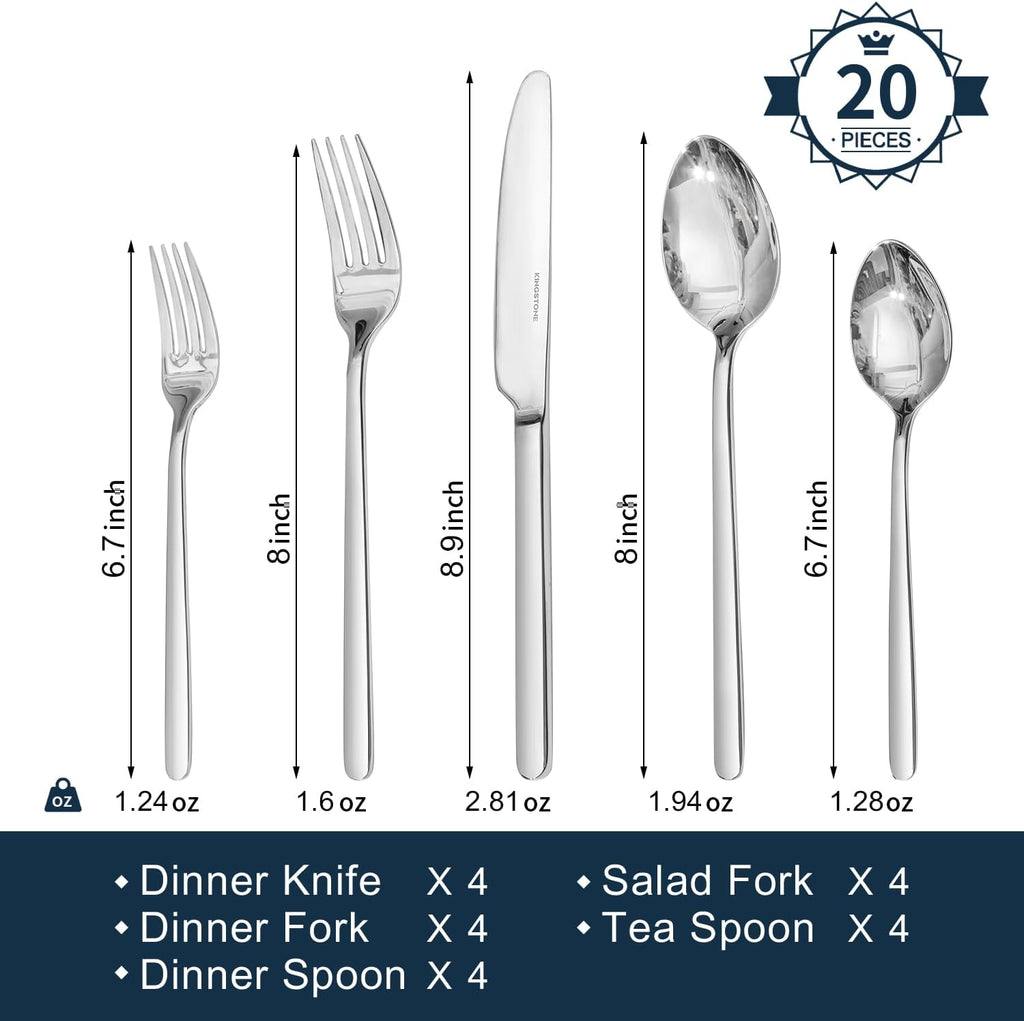 KINGSTONE 12-Piece Bone China Dinnerware Set with 20-Piece flatware, Ivory White Lightweight Porcelain Service for 4, for Family Dining, Restaurants, Gifting, Microwave and Dishwasher Safe